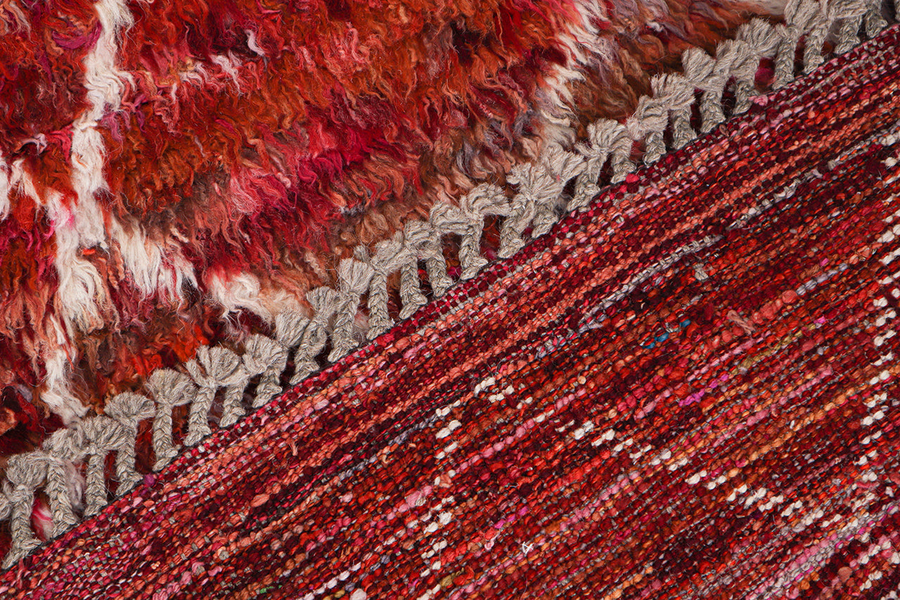 Long pile Berber carpet red, handmade 299x211cm