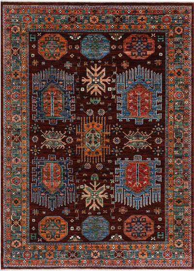 Tappeto Afghan multicolore in lana, fatto a mano 240x174cm
