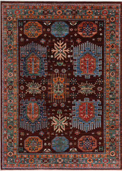 Tappeto Afghan multicolore in lana, fatto a mano 240x174cm