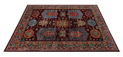 Tappeto Afghan multicolore in lana, fatto a mano 240x174cm