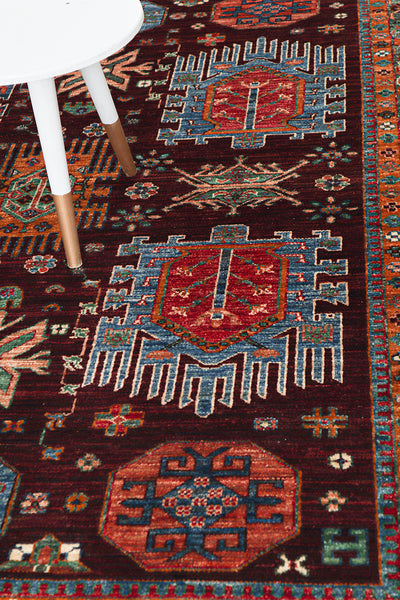 Tappeto Afghan multicolore in lana, fatto a mano 240x174cm