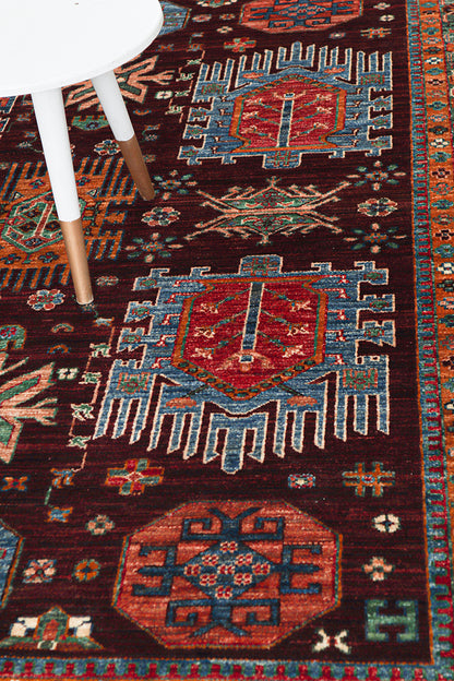 Tappeto Afghan multicolore in lana, fatto a mano 240x174cm