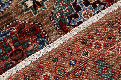 Afghan wool carpet brown, handmade 199x153cm