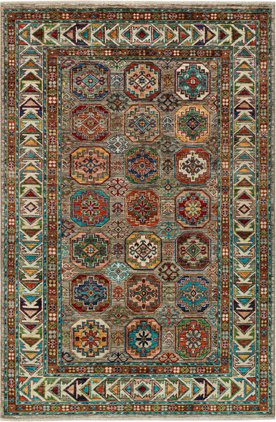 Tappeto Afghan grigio in lana, fatto a mano 183x120cm