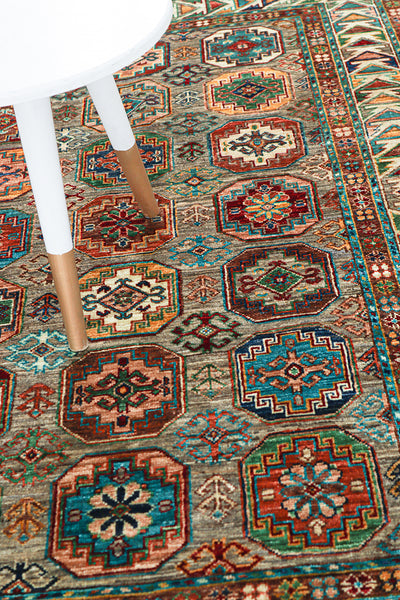 Tappeto Afghan grigio in lana, fatto a mano 183x120cm