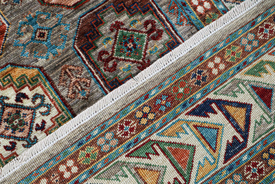 Tappeto Afghan grigio in lana, fatto a mano 183x120cm