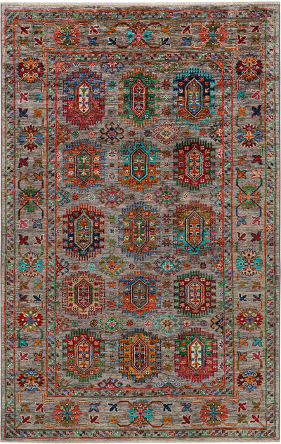 Tappeto Afghan grigio in lana, fatto a mano 195x123cm