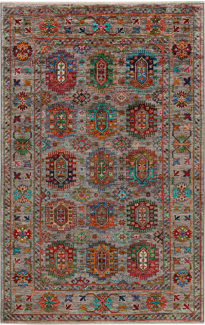 Tappeto Afghan grigio in lana, fatto a mano 195x123cm