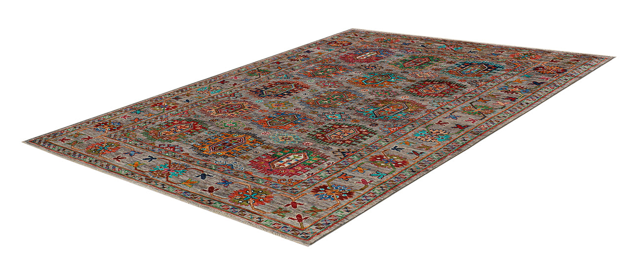 Tappeto Afghan grigio in lana, fatto a mano 195x123cm