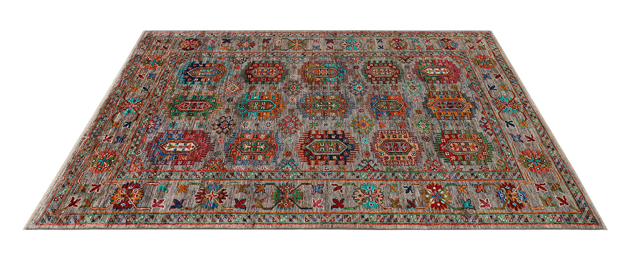 Tappeto Afghan grigio in lana, fatto a mano 195x123cm