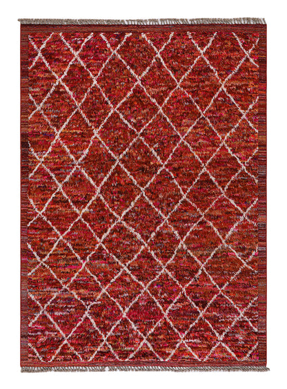 Long pile Berber carpet red, handmade 306x219cm