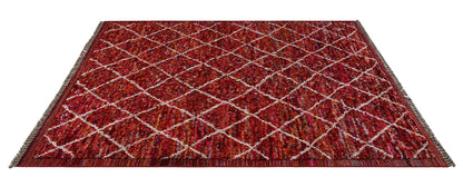 Long pile Berber carpet red, handmade 306x219cm