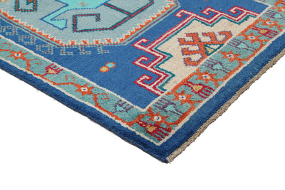 Tappeto Passatoia Kazak Classico, Blu, fatto a mano, 307x82cm - CarpetLiving