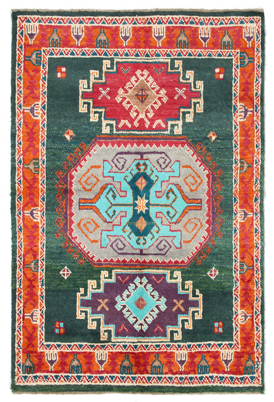 Tappeto Kazak Classico, Verde e Arancione, fatto a mano, 184x123cm - CarpetLiving