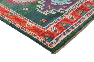 Tappeto Kazak Classico, Verde e Arancione, fatto a mano, 184x123cm - CarpetLiving