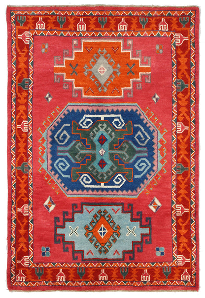 Classic Kazak carpet, Orange, handmade, 192x129cm