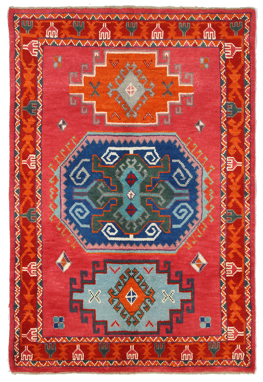 Classic Kazak carpet, Orange, handmade, 192x129cm