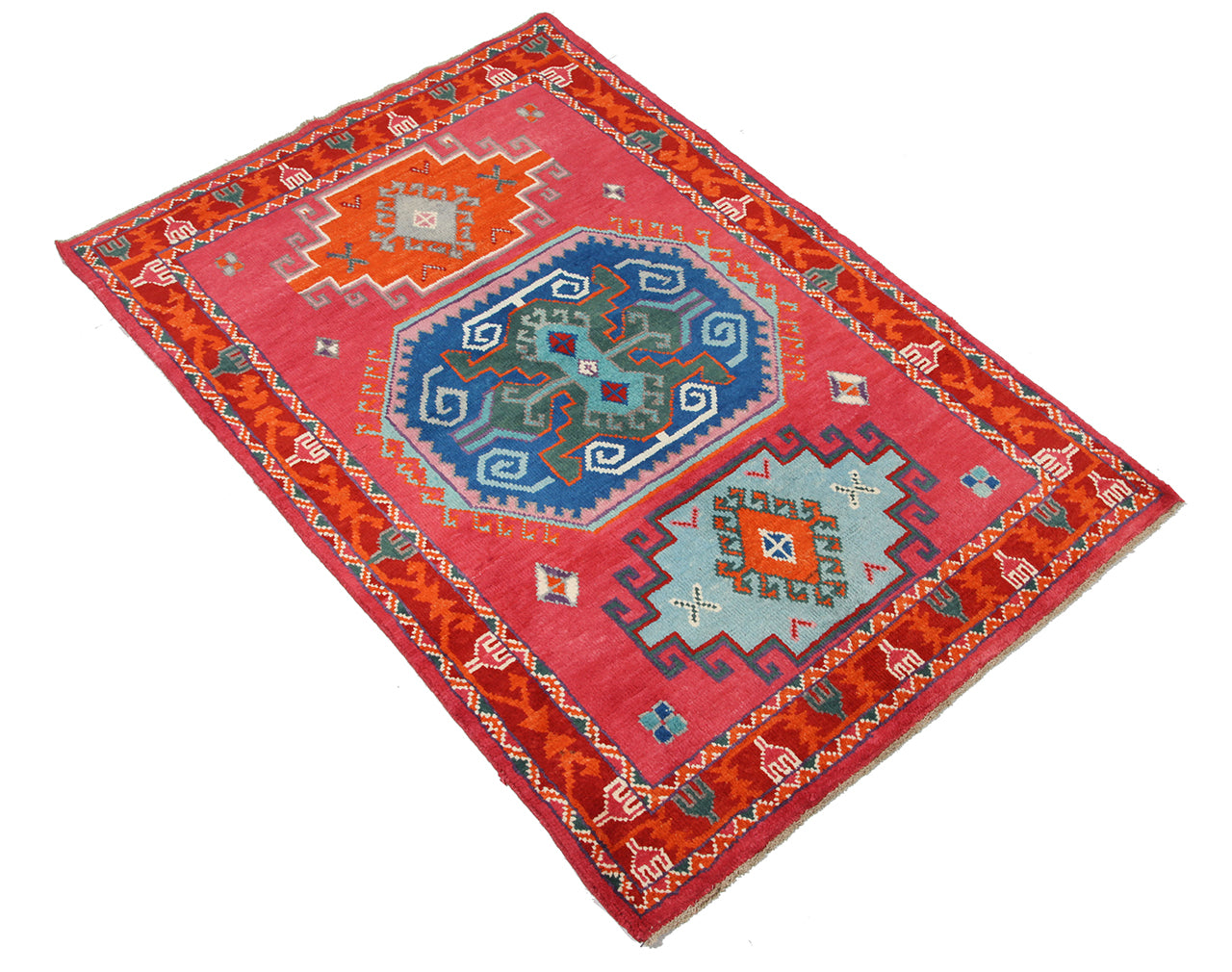 Classic Kazak carpet, Orange, handmade, 192x129cm