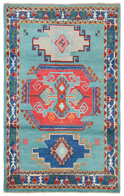 Classic Kazak carpet, Blue, handmade, 194x123cm