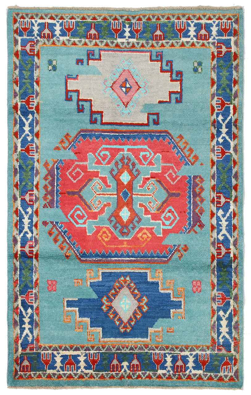 Classic Kazak carpet, Blue, handmade, 194x123cm