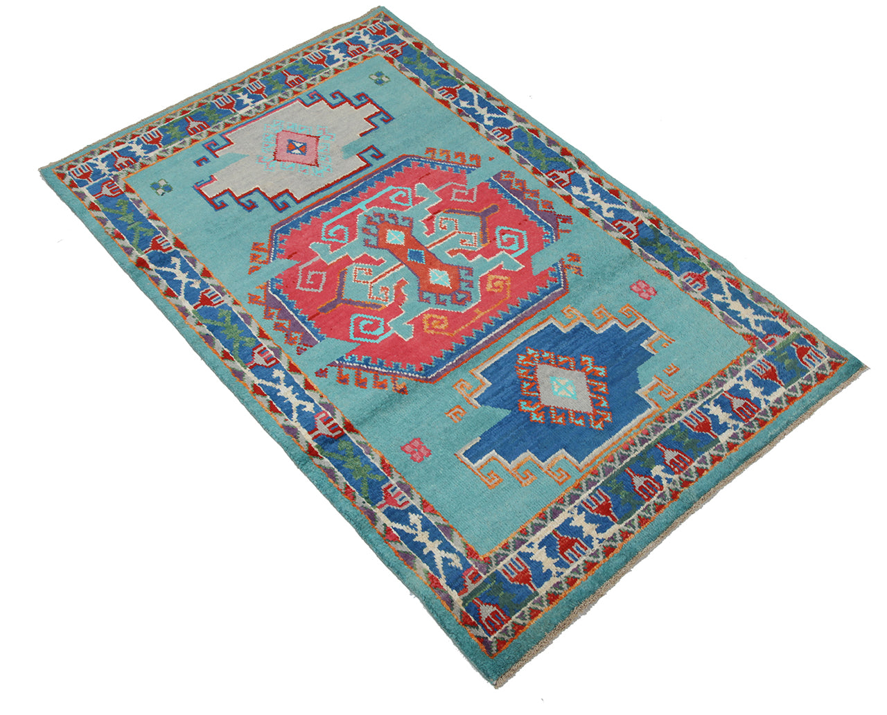 Classic Kazak carpet, Blue, handmade, 194x123cm