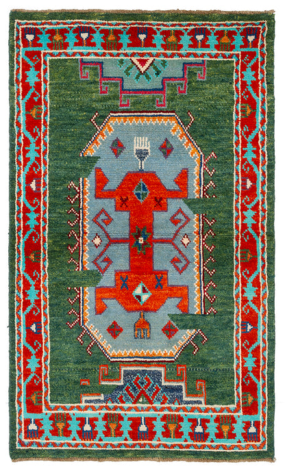 Classic Kazak carpet, Green, handmade, 157x95cm