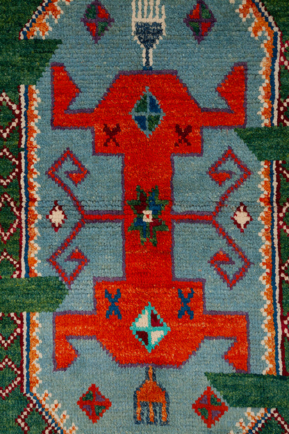 Classic Kazak carpet, Green, handmade, 157x95cm