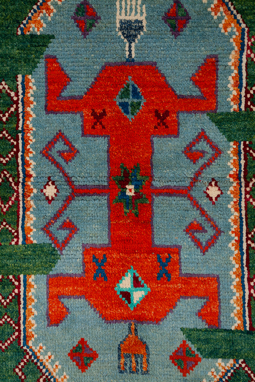 Classic Kazak carpet, Green, handmade, 157x95cm