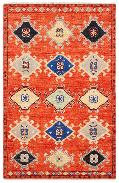 Classic Kazak carpet, Orange, handmade, 151x96cm