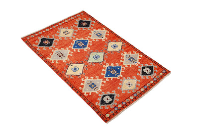Classic Kazak carpet, Orange, handmade, 151x96cm
