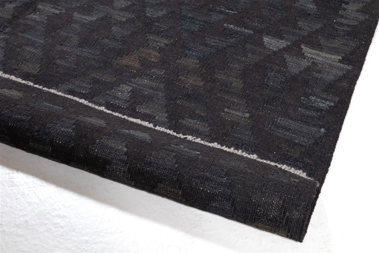 Tappeto Kilim Afghan Nero Naturale, Fatto a mano, 201x153cm