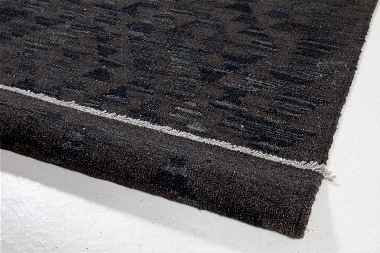 Tappeto Kilim Afghan Nero Naturale, Fatto a mano, 204x161cm
