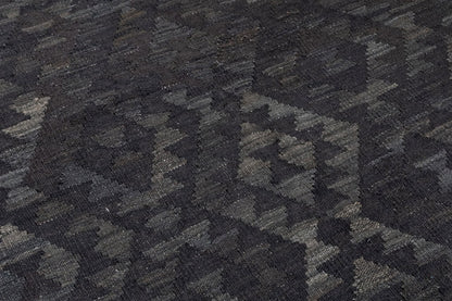 Tappeto Kilim Afghan Nero Naturale, Fatto a mano, 302x158cm