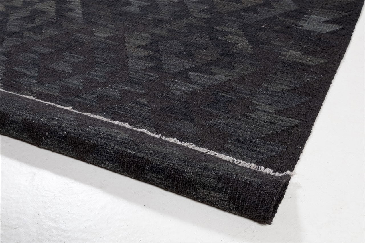 Tappeto Kilim Afghan Nero Naturale, Fatto a mano, 302x158cm