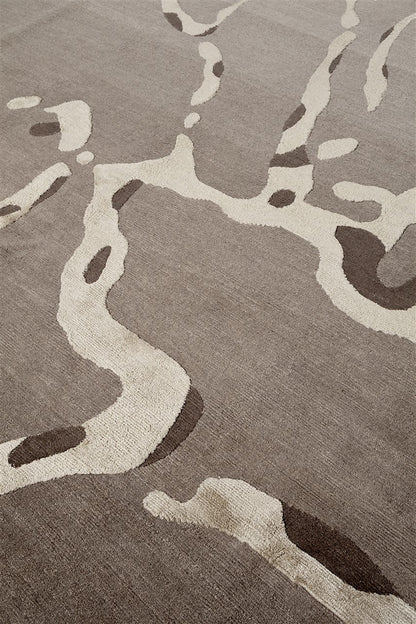 Tappeto design moderno marrone in seta/lana, fatto a mano