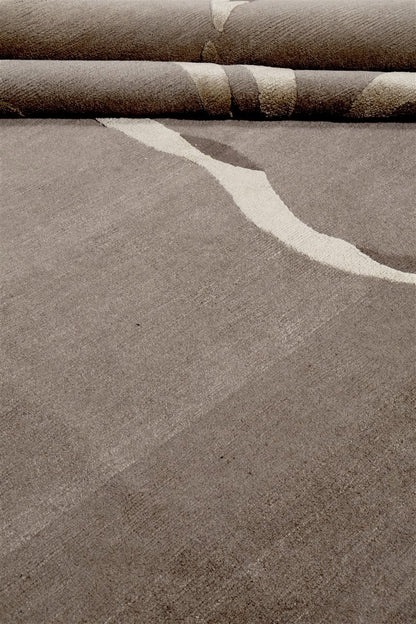 Tappeto design moderno marrone in seta/lana, fatto a mano