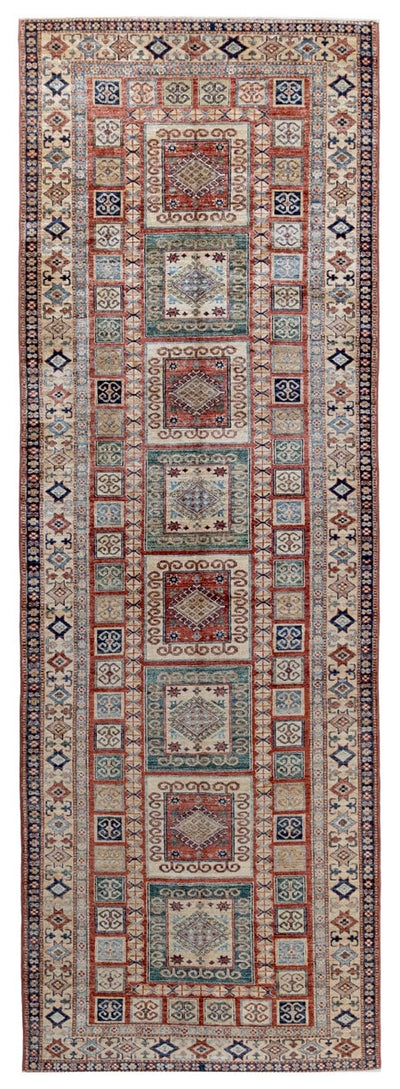 Tappeto Afghan Kazak premium in lana, fatto a mano 367x123cm