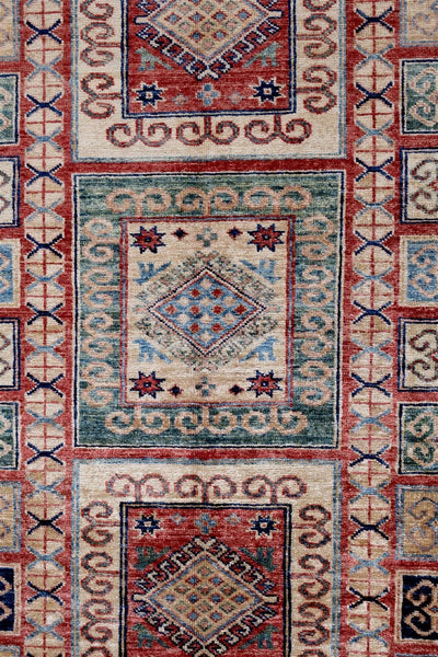 Tappeto Afghan Kazak premium in lana, fatto a mano 367x123cm