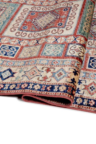 Tappeto Afghan Kazak premium in lana, fatto a mano 367x123cm