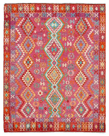 Tappeto Kilim Kaudani Afghan fatto a mano multicolore 302x212cm