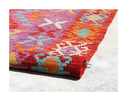 Tappeto Kilim Kaudani Afghan fatto a mano multicolore 302x212cm