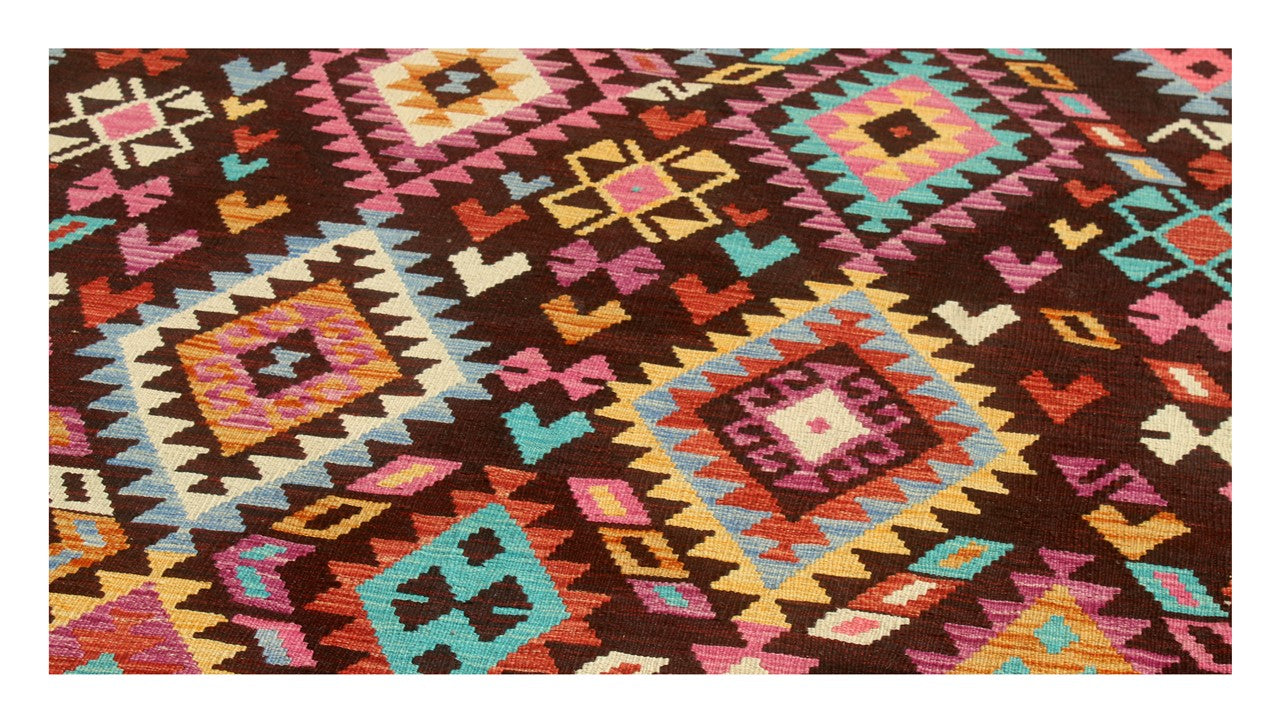 Tappeto Kilim Kaudani Afghan fatto a mano multicolore 291x205cm