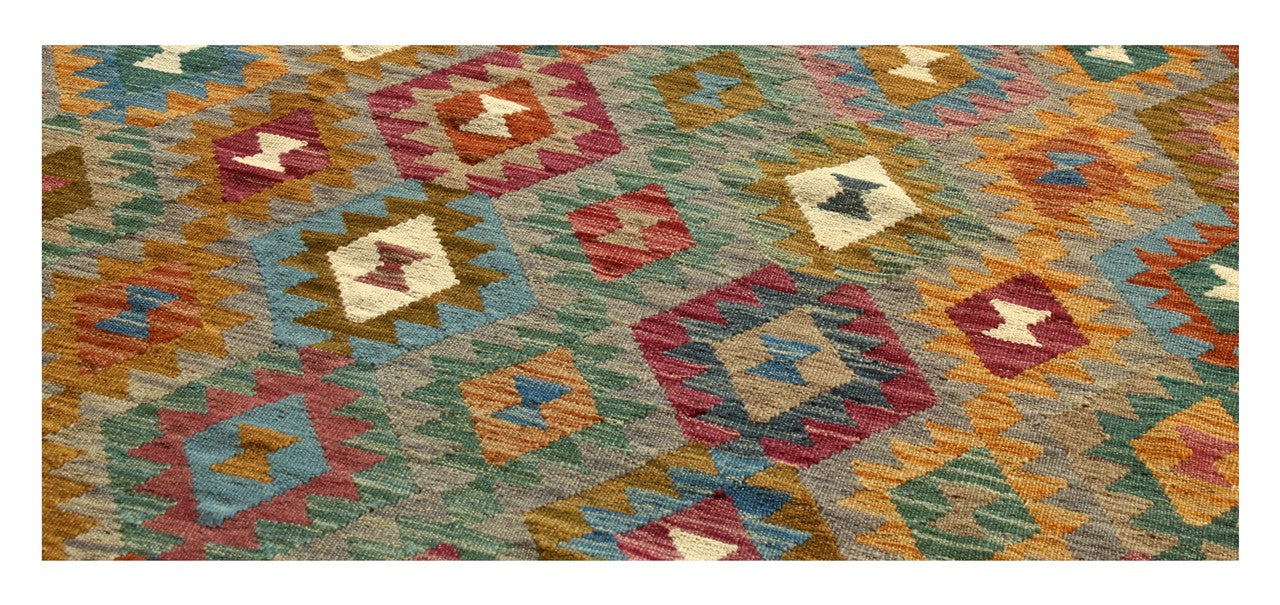 Tappeto Kilim Kaudani Afghan fatto a mano multicolore 305x303cm