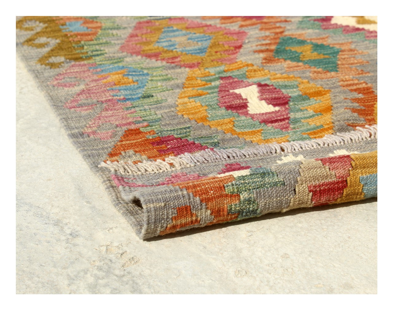 Tappeto Kilim Kaudani Afghan fatto a mano multicolore 305x303cm