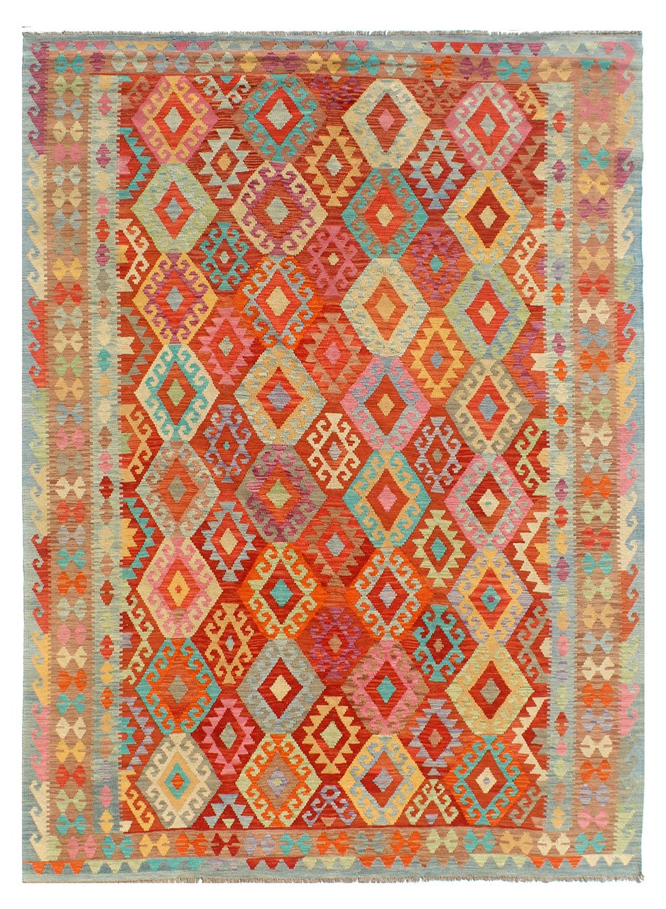 Tappeto Kilim Kaudani Afghan fatto a mano multicolore 347x253cm