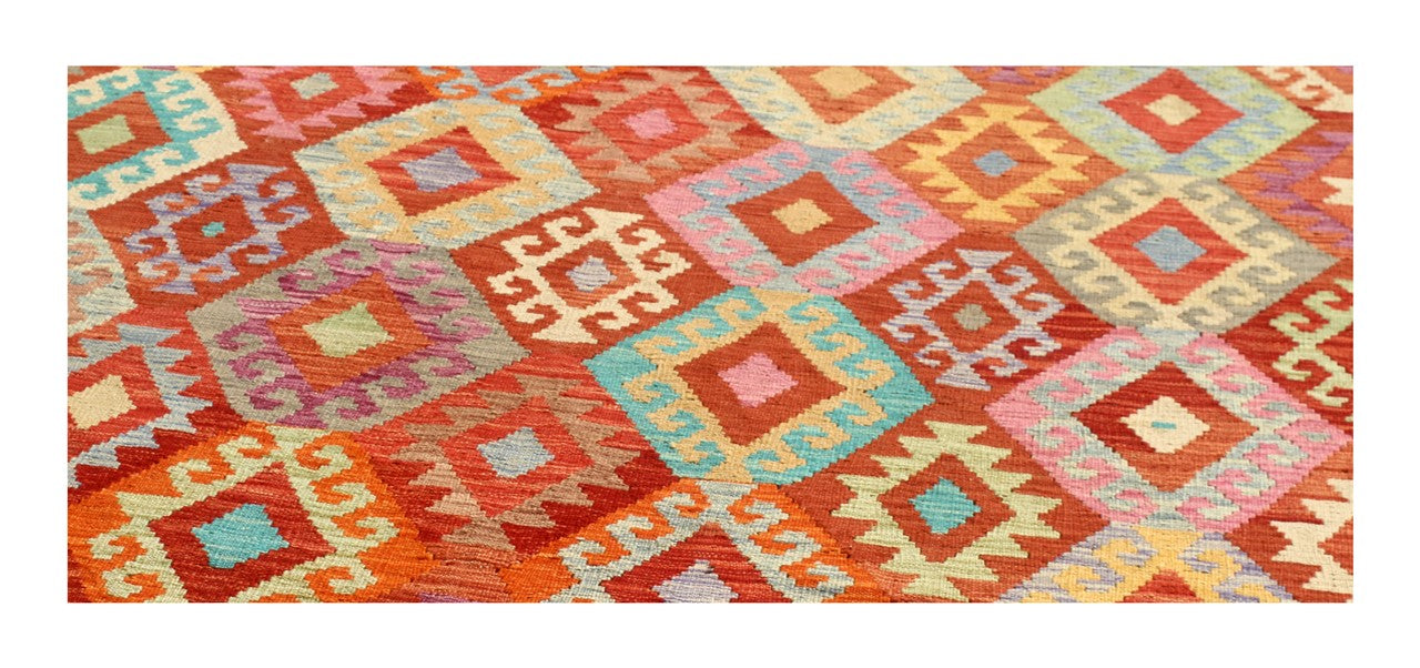Tappeto Kilim Kaudani Afghan fatto a mano multicolore 347x253cm