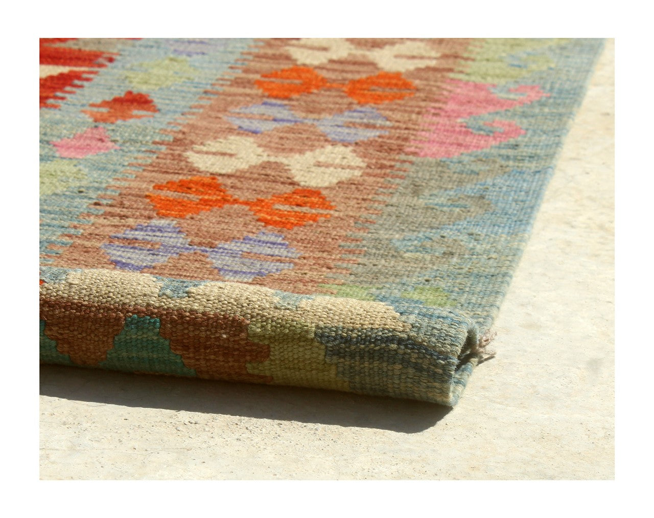Tappeto Kilim Kaudani Afghan fatto a mano multicolore 347x253cm