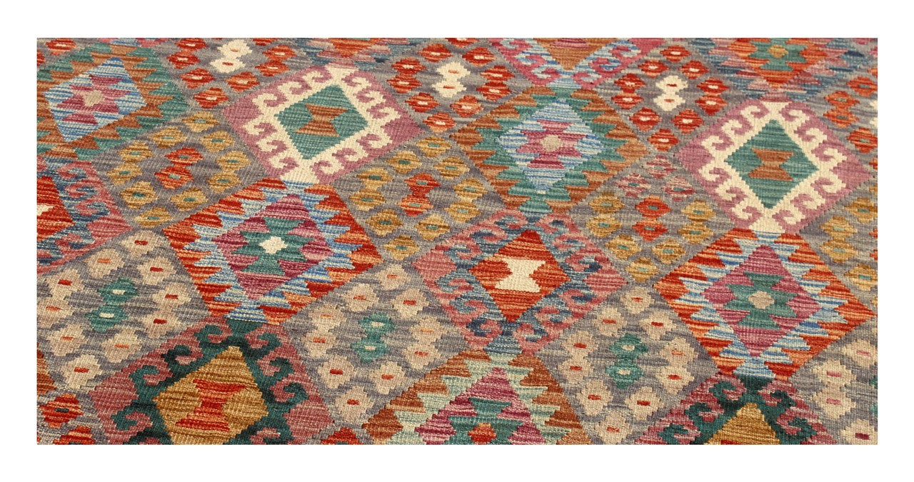 Tappeto Kilim Kaudani Afghan fatto a mano multicolore 305x255cm