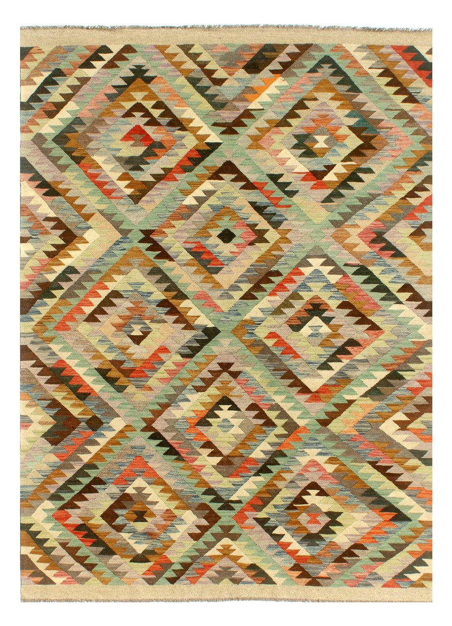 Tappeto Kilim Kaudani Afghan fatto a mano multicolore 300x200cm
