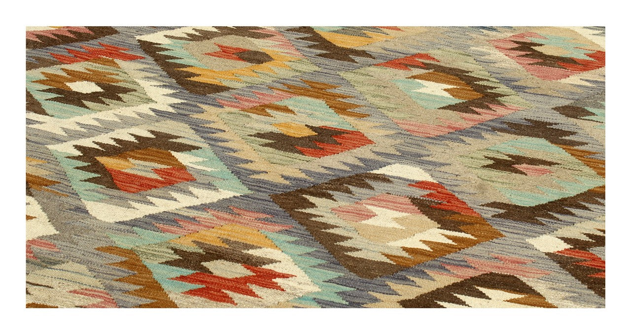 Tappeto Kilim Kaudani Afghan fatto a mano multicolore 303x200cm